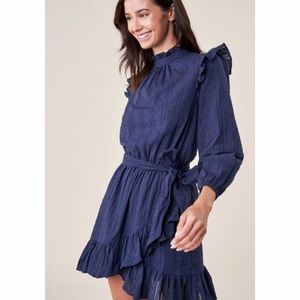 Navy Ruffle Long Sleeve Fall Dress